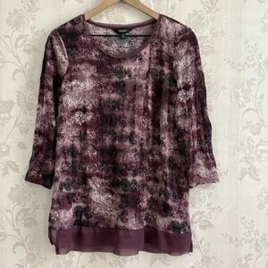 Simply Vera Wang Top Sz‎ M  Sheer Mesh Trim Knit Purple Gothic Whimsigoth Witchy